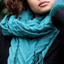 Load image into Gallery viewer, Rich Teal Herringbone Pleat Scarf
