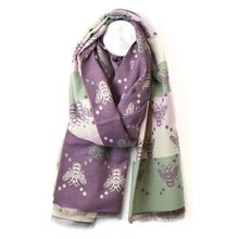 Load image into Gallery viewer, Purple Mix Bee &amp; Stripe Jacquard Scarf

