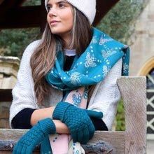 Load image into Gallery viewer, Teal Bee Mix &amp; Stripe Jacquard Scarf
