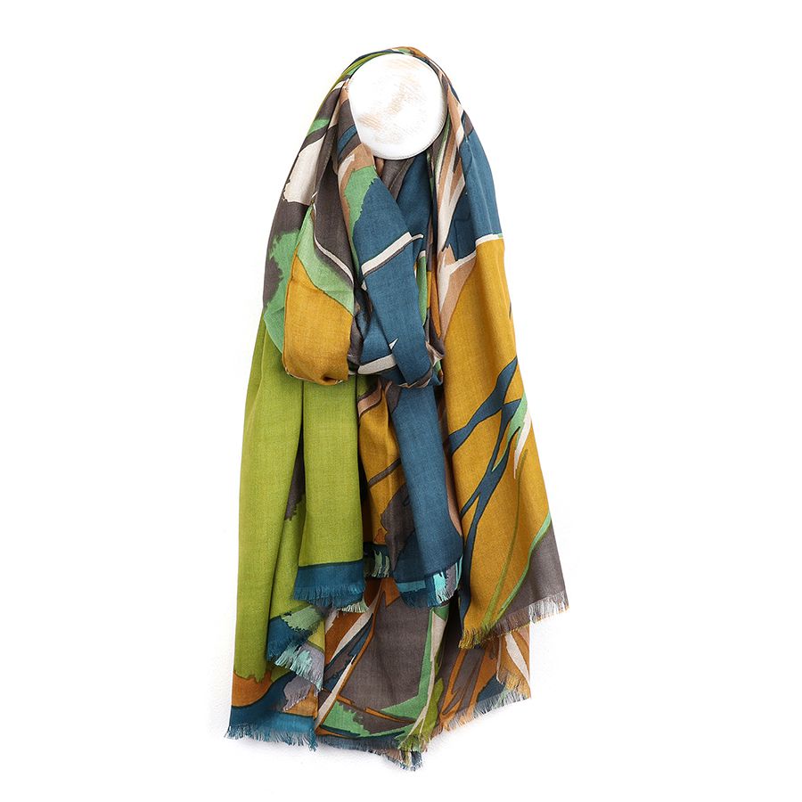 Green & Mustard Mix Splash Print Scarf