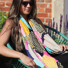 Load image into Gallery viewer, Bamboo Scarf With Black &amp; Pink Dotty Circle Print
