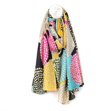Load image into Gallery viewer, Bamboo Scarf With Black &amp; Pink Dotty Circle Print
