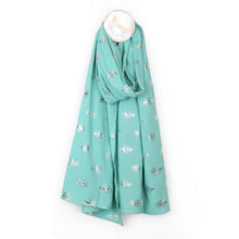 Load image into Gallery viewer, Aqua &amp; Metallic Feather Print Scarf
