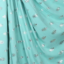 Load image into Gallery viewer, Aqua &amp; Metallic Feather Print Scarf
