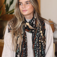 Load image into Gallery viewer, Black Mix Painted Dotty Wave Print Scarf
