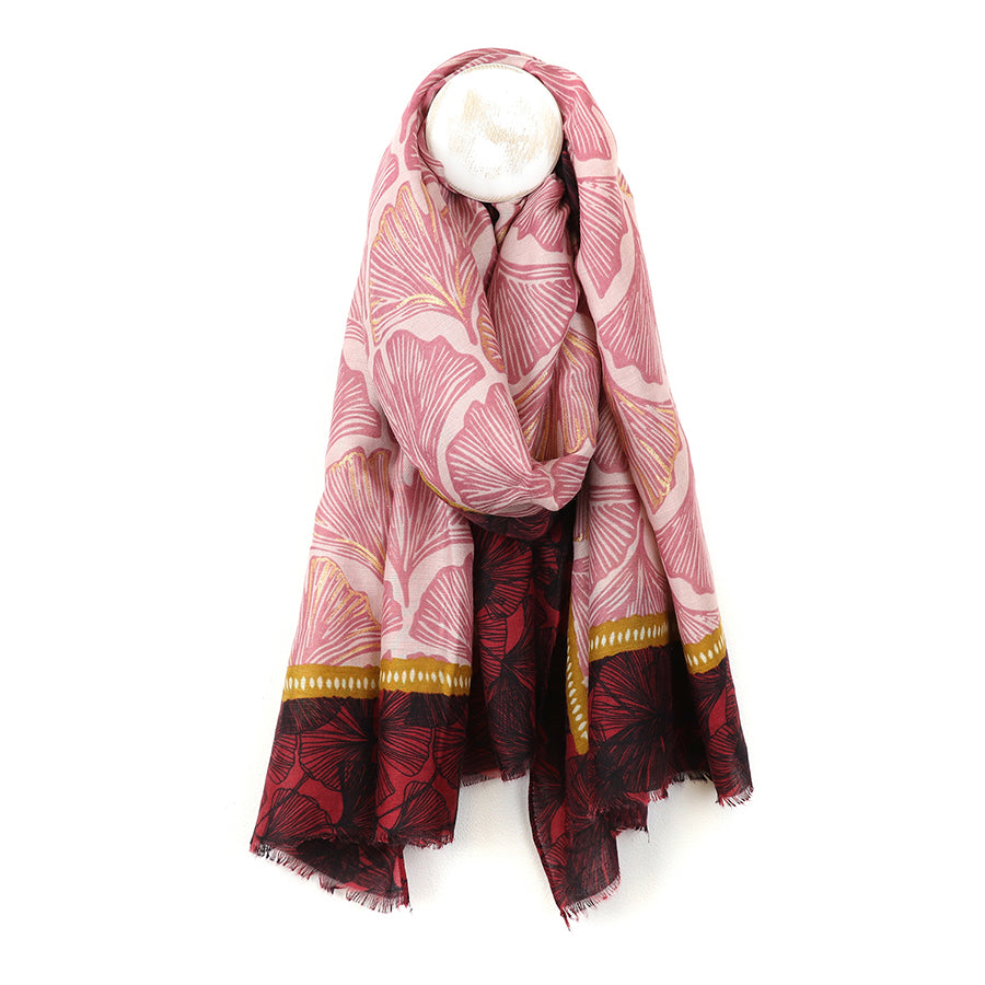 Red & Gold Mix Ginkgo Leaf Print Scarf