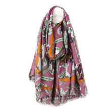 Load image into Gallery viewer, Mauve Scarf With Earthy Botanical Print
