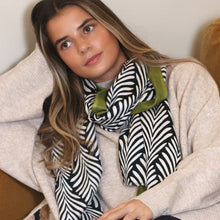 Load image into Gallery viewer, Olive Border Monochrome Leaf Scarf
