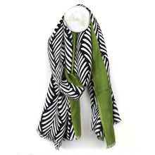 Load image into Gallery viewer, Olive Border Monochrome Leaf Scarf
