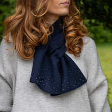 Load image into Gallery viewer, Navy Fine Knit Pull Through Scarf Wit Sparkle Edge Detail
