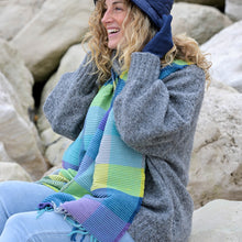 Load image into Gallery viewer, Blue &amp; Green Mix Crinkle Check Scarf
