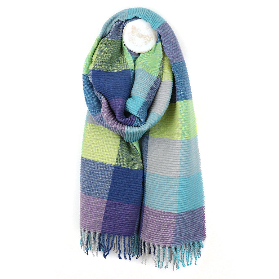 Blue & Green Mix Crinkle Check Scarf