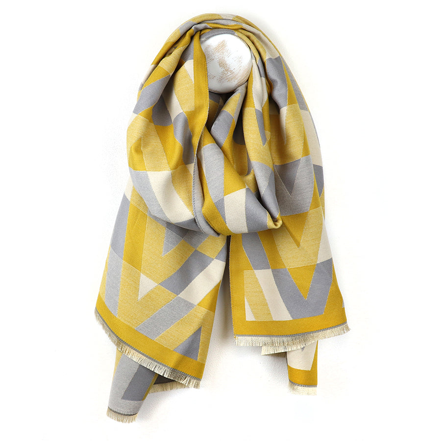 Ochre & Grey Mix Geo Chevron Scarf