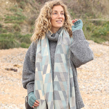 Load image into Gallery viewer, Grey &amp; Duck Egg Mix Geo Scarf
