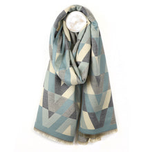 Load image into Gallery viewer, Grey &amp; Duck Egg Mix Geo Scarf
