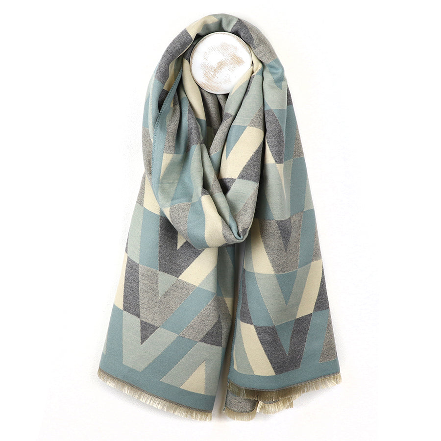 Grey & Duck Egg Mix Geo Scarf