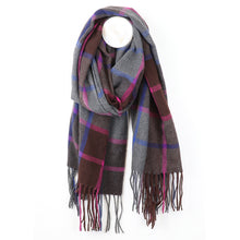 Load image into Gallery viewer, Grey &amp; Purple Mix Check Scarf
