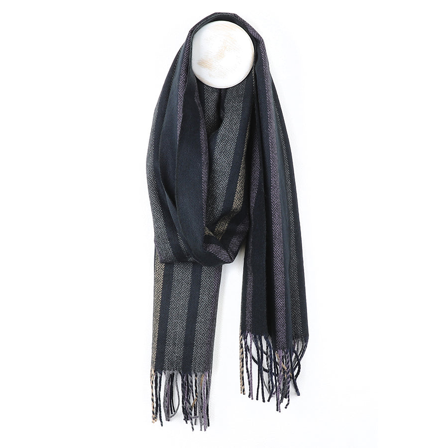Grey Mix Herringbone Stripped Scarf For Men