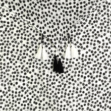 Load image into Gallery viewer, Black &amp; White Dotty Print Dotty Scarf With Tassels
