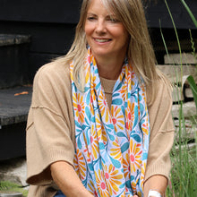 Load image into Gallery viewer, Yellow &amp; Blue Daisy Print Scarf
