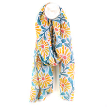 Load image into Gallery viewer, Yellow &amp; Blue Daisy Print Scarf
