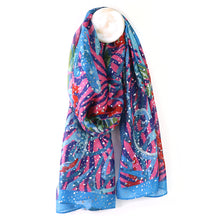 Load image into Gallery viewer, Recycled Blue &amp; Pink Mix Zebra Stripe Scarf With Foil
