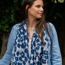 Load image into Gallery viewer, Recycled Navy Mix Painted Animal Print Scarf
