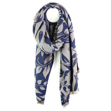 Load image into Gallery viewer, Blue &amp; Grey Leaf Silhouette Jacquard Scarf
