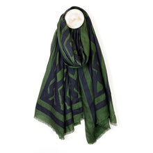 Load image into Gallery viewer, Rich Green &amp; Black Mix Abstract Geo Print Scarf
