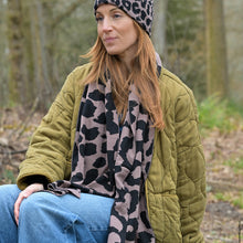 Load image into Gallery viewer, Taupe &amp; Black Abstract Animal Print Beanie Hat
