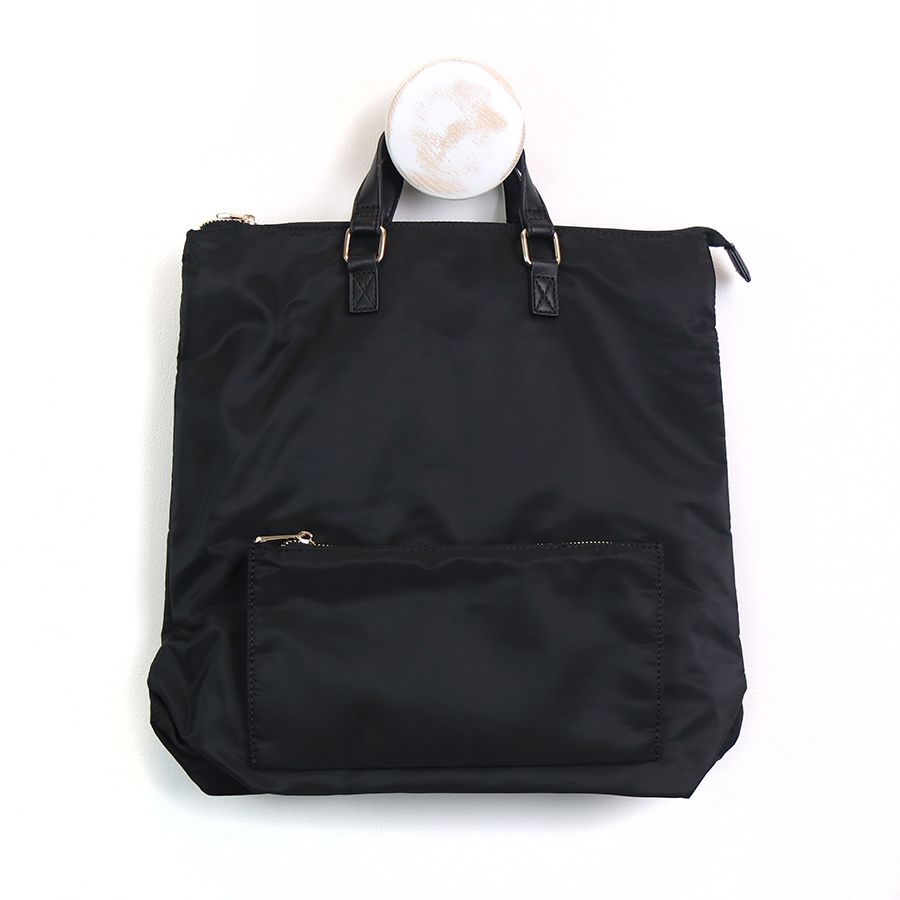 Black Nylon Backpack With Front Zip