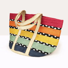 Load image into Gallery viewer, Bright Stripe Jute Black &amp; White Recycled Tote Bag
