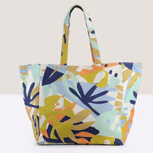 Load image into Gallery viewer, Blue &amp; Mustard Mix Tropical Print Tote Bag
