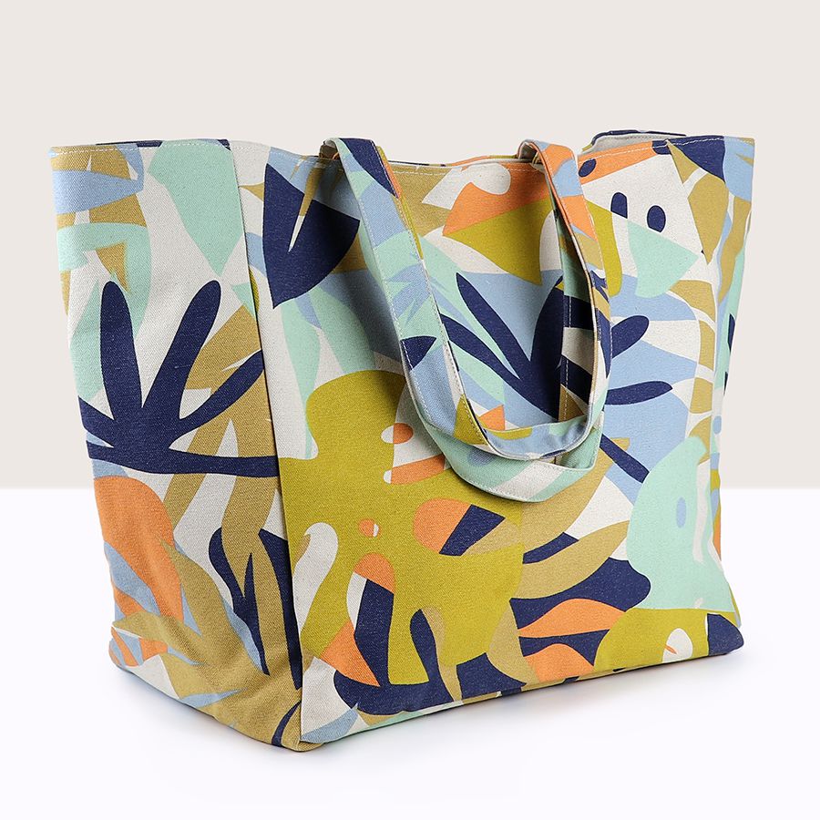 Blue & Mustard Mix Tropical Print Tote Bag