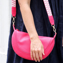 Load image into Gallery viewer, Pink Vegan Leather Half Moon Bag With Spotty Strap
