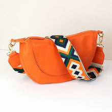 Load image into Gallery viewer, Orange Vegan Leather Half Moon Bag With Spotty Strap
