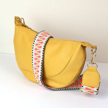Load image into Gallery viewer, Yellow Vegan Leather Half Moon Bag With Spotty Strap
