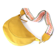 Load image into Gallery viewer, Yellow Vegan Leather Half Moon Bag With Spotty Strap
