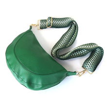 Load image into Gallery viewer, Emerald Vegan Leather Half Moon Bag With Spotty Strap
