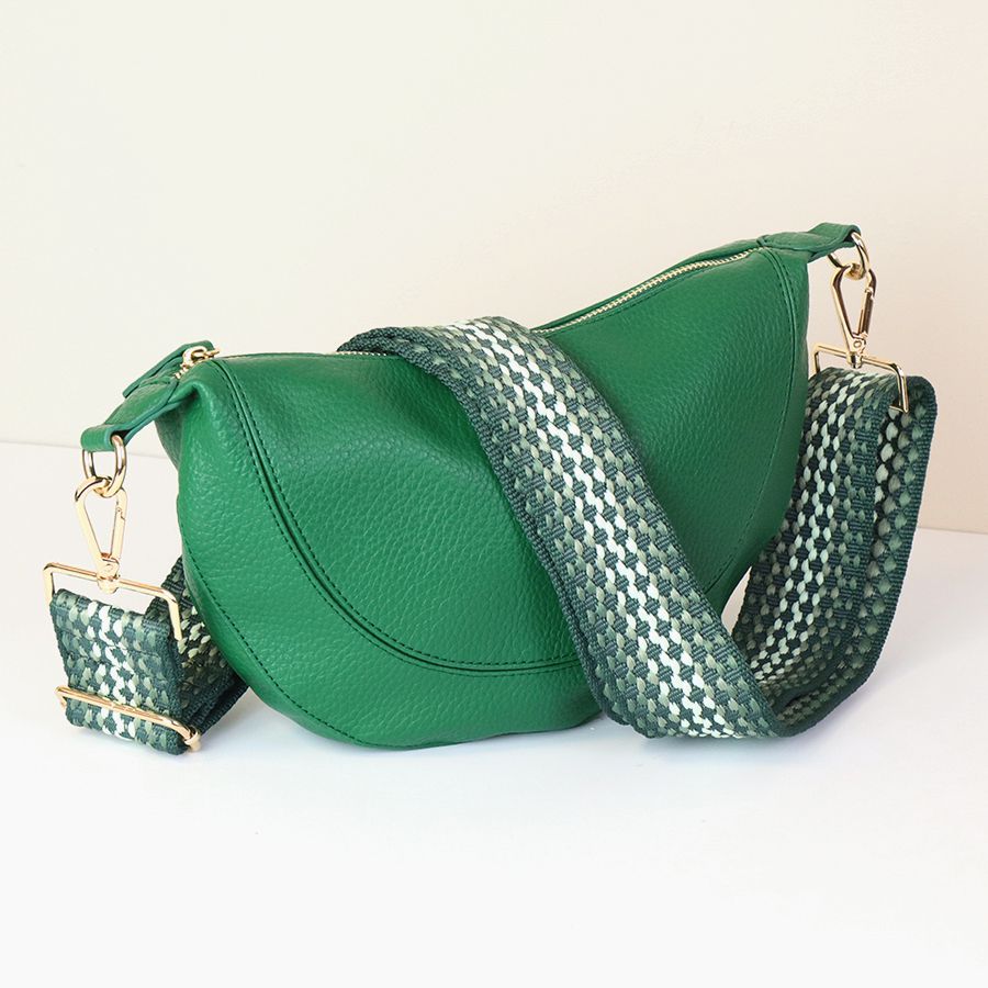 Emerald Vegan Leather Half Moon Bag With Spotty Strap