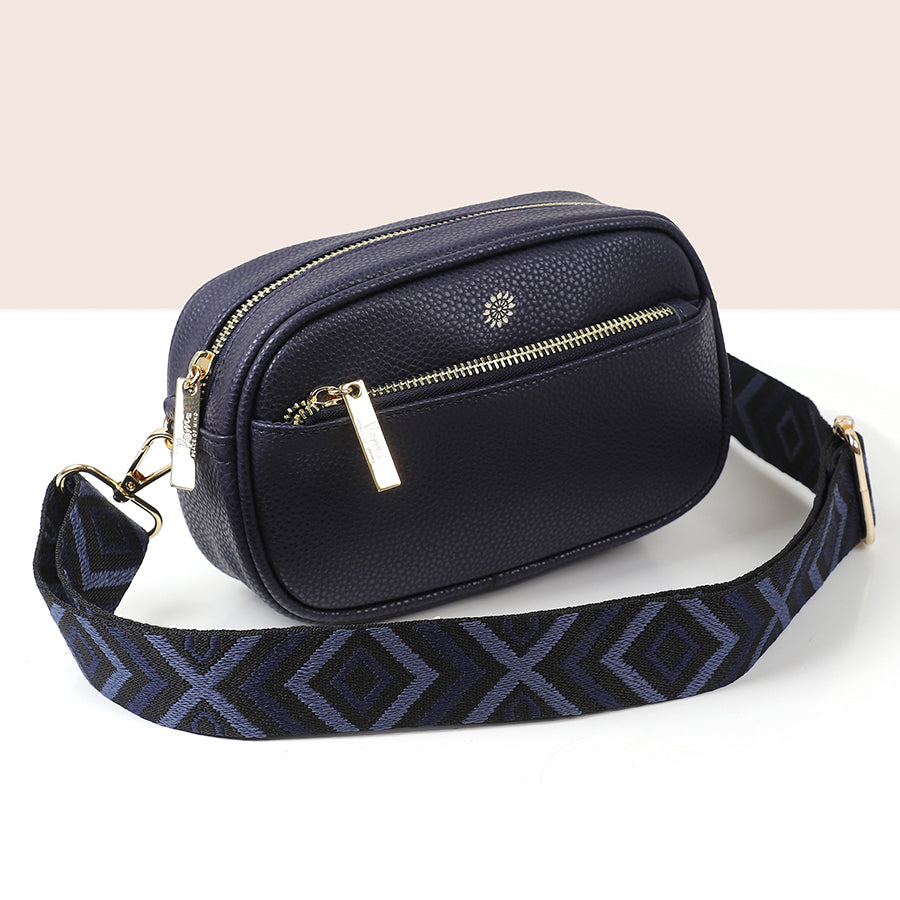 Navy Vegan Leather Camera Zip Bag