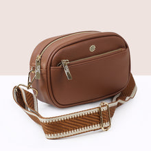 Load image into Gallery viewer, Tan Grey Vegan Leather Camera Zip Bag
