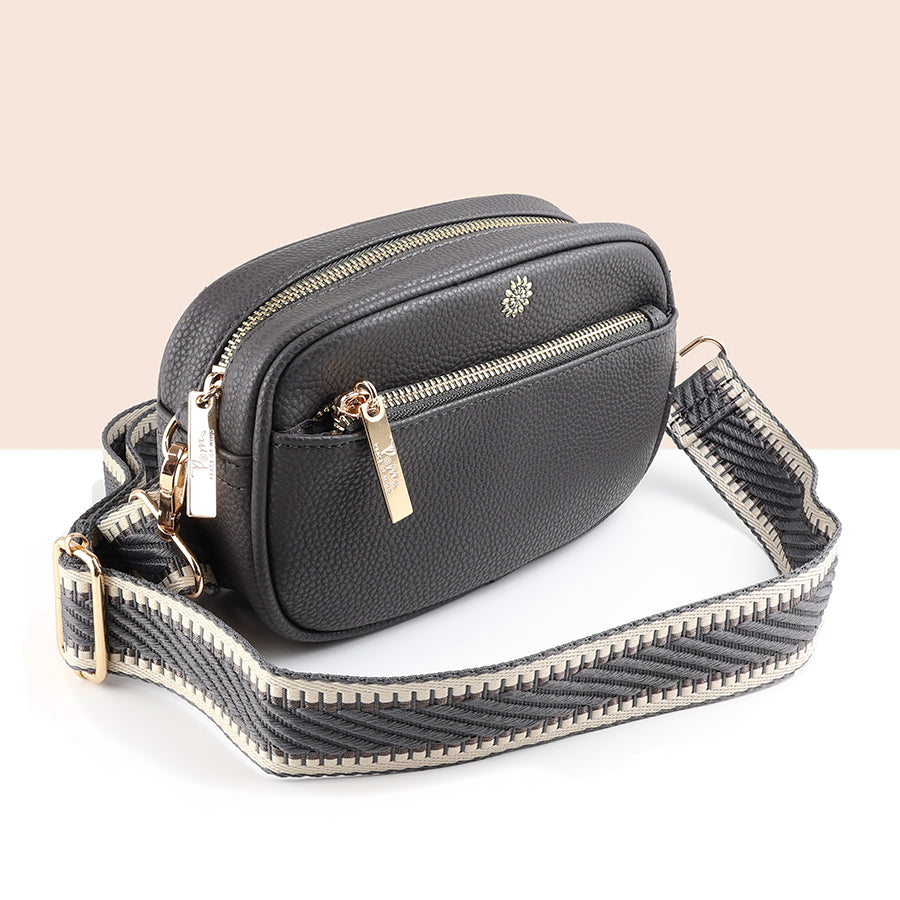 Charcoal Grey Vegan Leather Camera Zip Bag