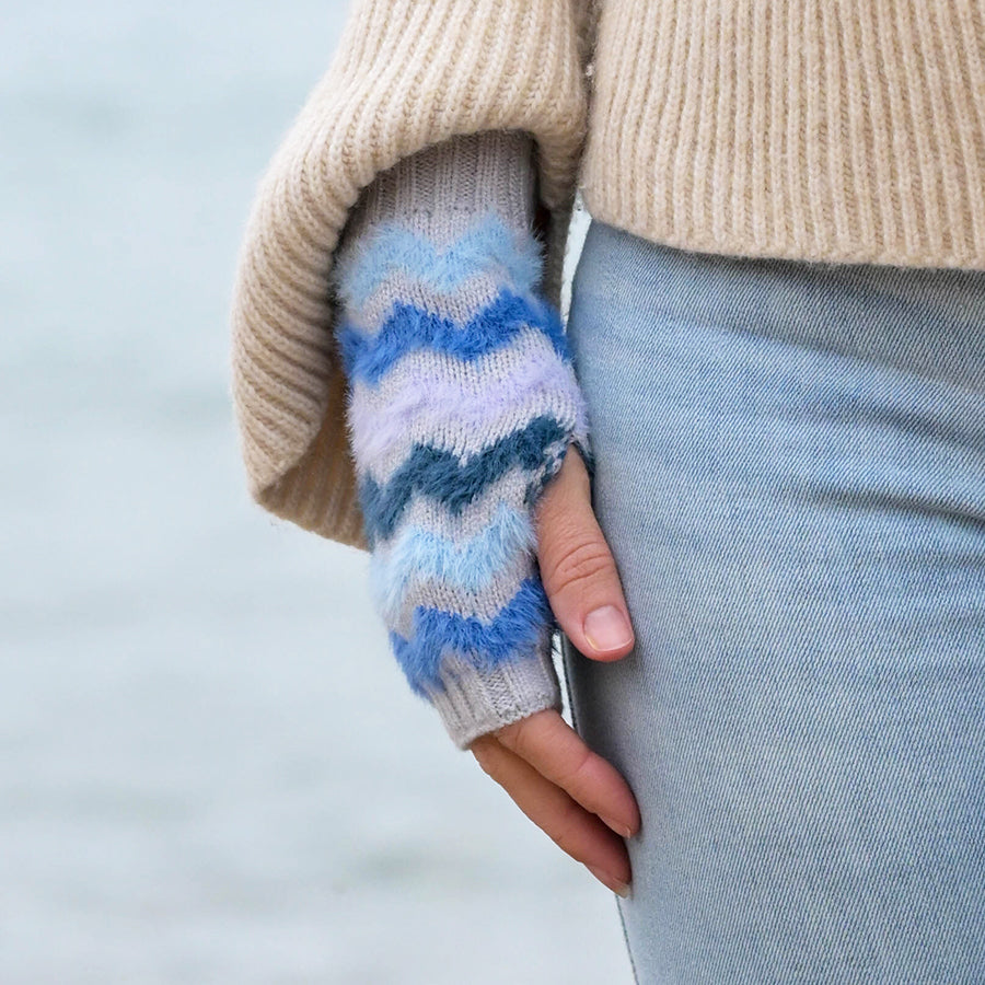 Blue & Grey Mix Chevron Wrist Warmers
