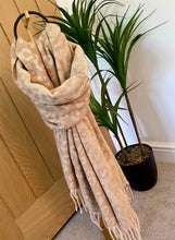 Load image into Gallery viewer, Beige &amp; Taupe Reversible Animal Print Scarf With Tassel Fringe
