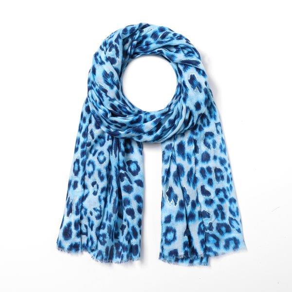 Metallic Leopard Print Scarf | Blue