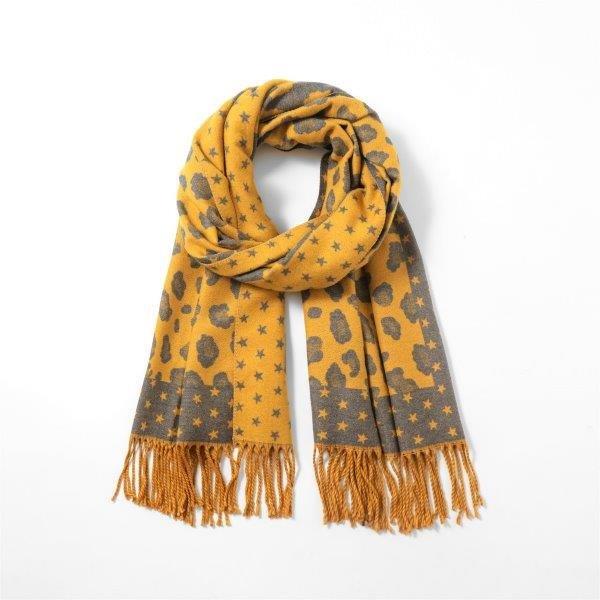 Reversible Leopard Print Scarf | Mustard