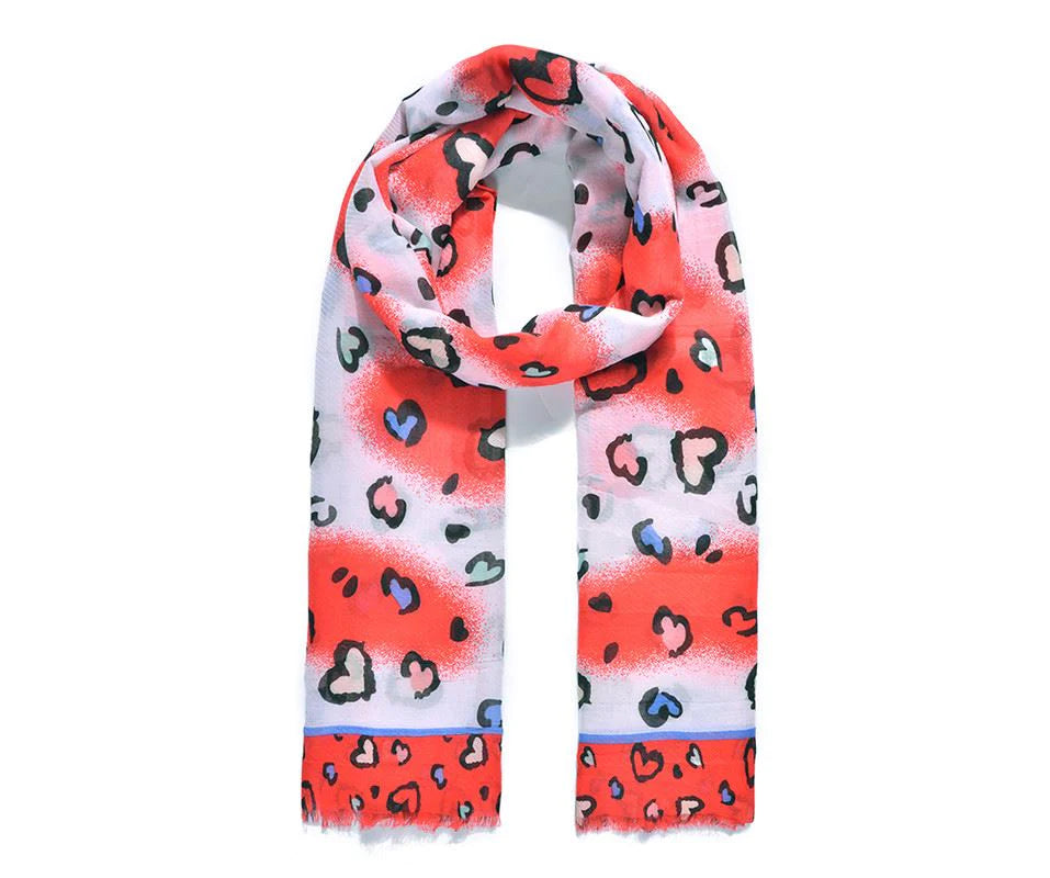 Red Heart & Leopard Print Scarf