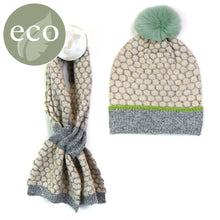 Load image into Gallery viewer, Recycled Grey / Mint Popcorn Knit Hat &amp; Scarf Set
