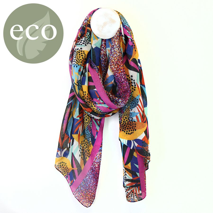 Recycled Vibrant Pink Mix Dotty Leaf Print Scarf
